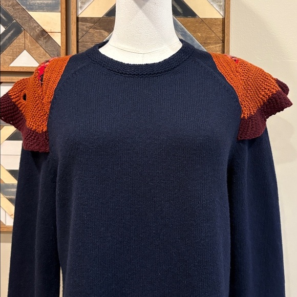 Chloé Cashmere Wool Knit Sweater Crochet Butterfly Intarsia Royal Navy Small - Picture 3 of 12